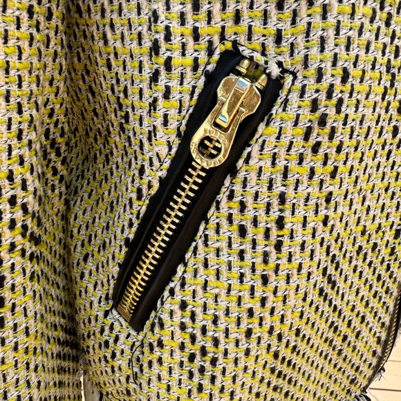 Juicy Couture Yellow/Green Tweed Jacket front zip faux leather trim size small - Picture 6 of 13